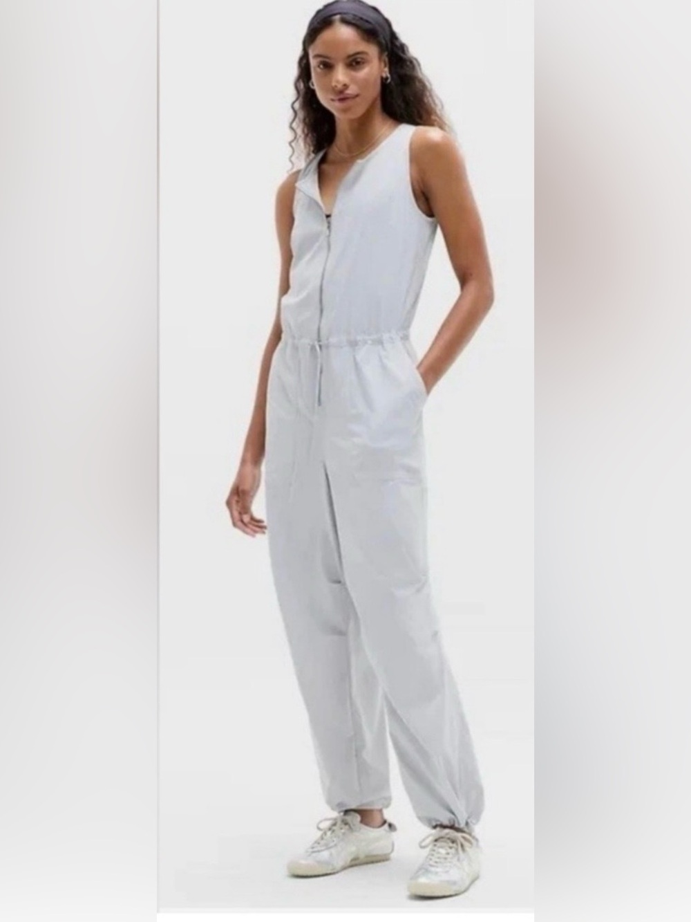Athleta Flex Jumpsuit Combinaison Flex Light Gray Sleeveless Zip-Front